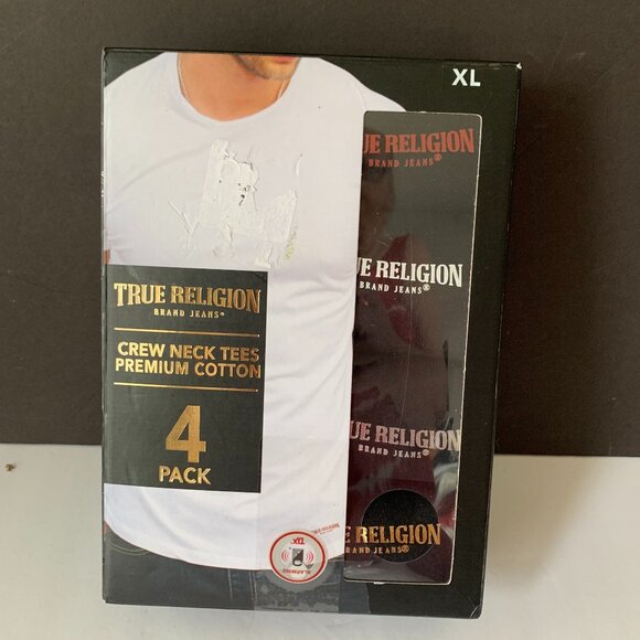 TRUE RELIGION BRAND JEANS CREW NECK TEES PREMIUM COTTON 4 PACK SIZE XL STYLE 4C8 - Picture 1 of 9